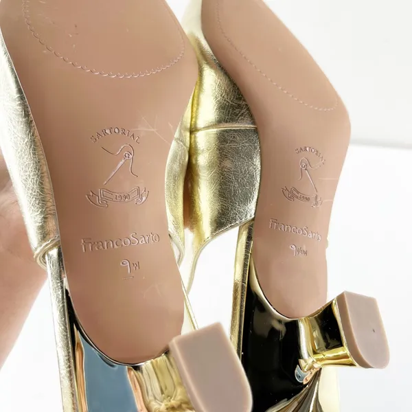 Franco Sarto Jaden Leather Pointed Toe Slingback Kitten Heels Platino Gold 9 - Image 7