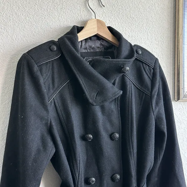 Guess Pea Coat y2k Black Wool Blend Tweed Preppy Capsule Large - Image 5