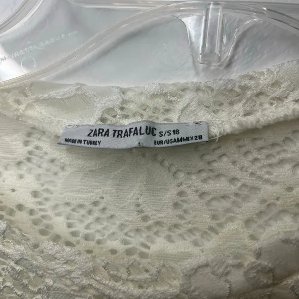 Zara White Floral Lace Short Sleeve Mesh Blouse Top Romantic Feminine‎ Sz Small - Image 2