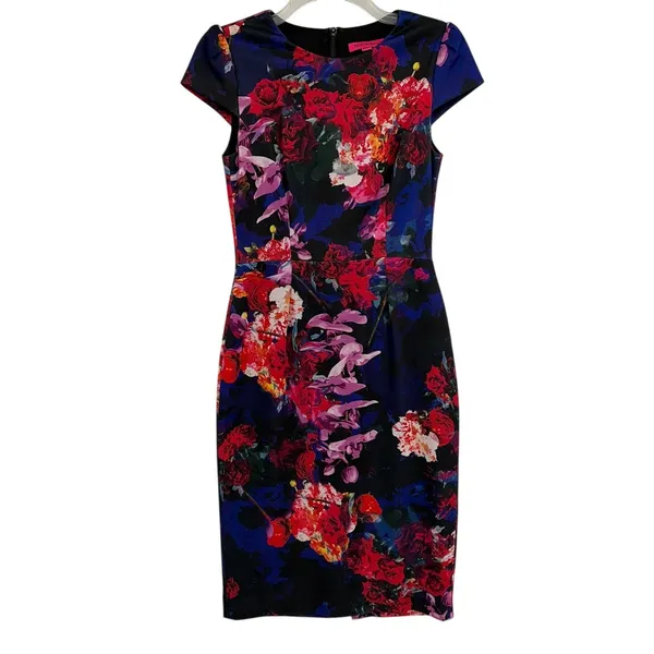 Betsey Johnson Floral Sheath Dress Sz 2 Dark Romantic Preppy Corpcore Garden - Image 2