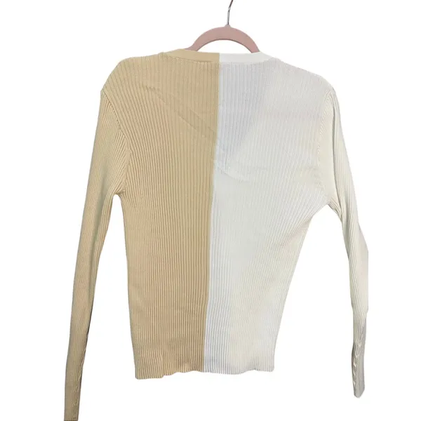 STAUD‎ Cargo Colorblock Rib Knit Cardigan Size Large Long Sleeve Stretch - Image 4