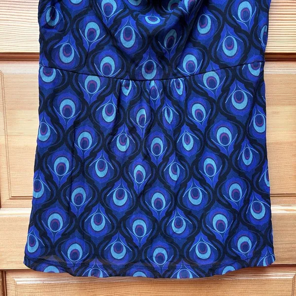 VTG Y2K Womens Blue Peacock Feather Sheer Mesh Babydoll Tank Top Size Small Boho - Image 5