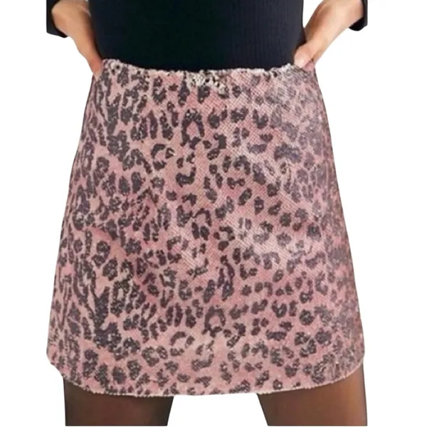 NWT Free People FP One Skinny | Reversible Sequins Mini Skirt Pink Cheetah 4 Y2K - Image 4