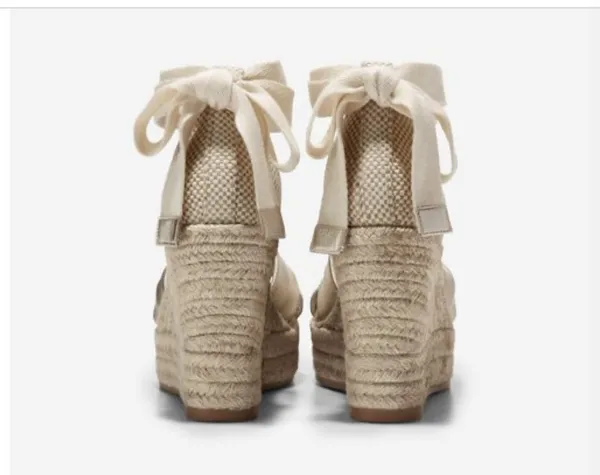 Cole Haan Gold Cream Tan Cloudfeel Hampton Wedge Platform Lace Up Sandal - Image 6