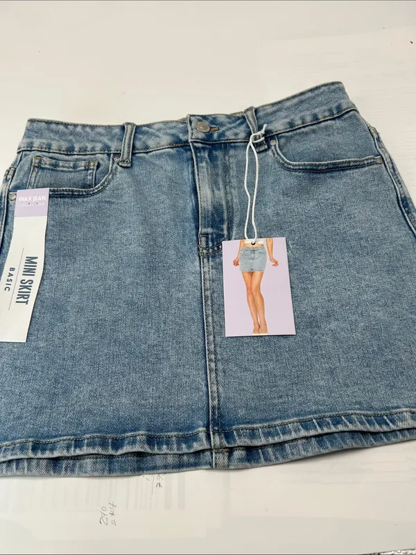 Wax Jean Light Wash Denim Mini Skirt - Image 2