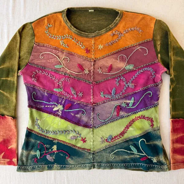 Boho Patchwork Embroidered Tie Dye Top Women's Small Multiple - Image 4