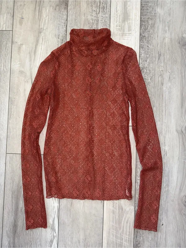 Free People Sweet Memories Dainty Boho Chic Earthy Lace Long Sleeve size small - Image 4