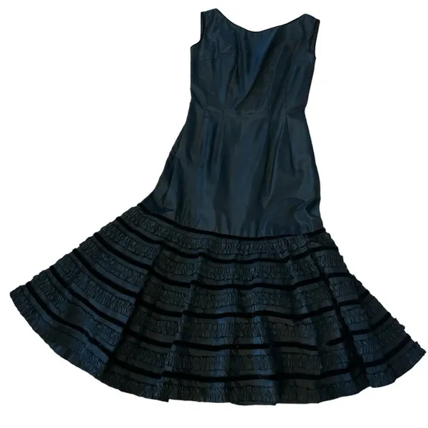 1950s Style Black Velvet Trim Tiered Cocktail Dress Red Tulle Unbranded Small - Image 3