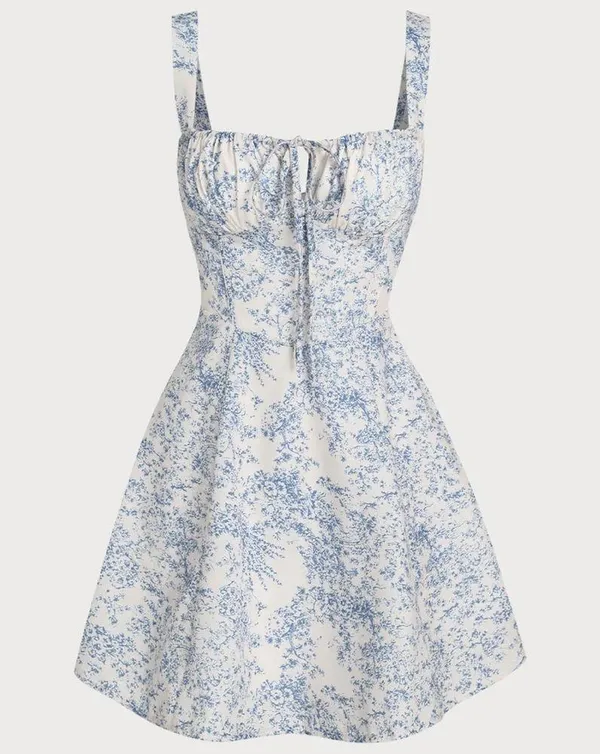 Rihoas Blue Floral Ruched Slip Corset Mini Dress - Image 6
