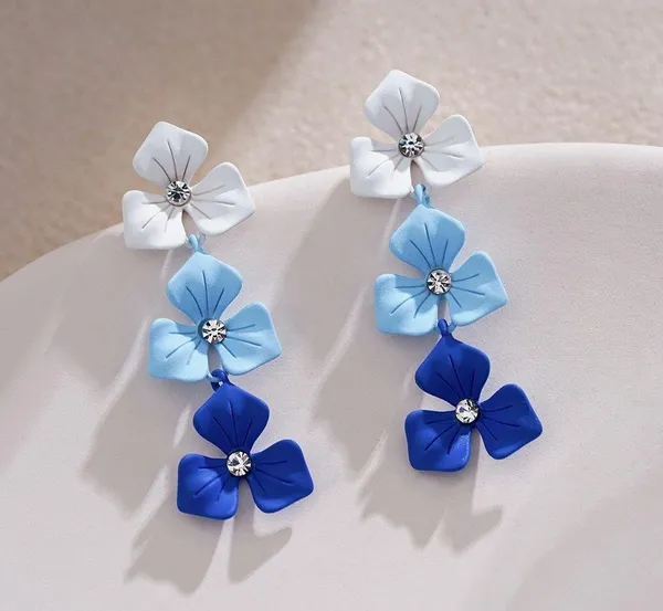 Flower Dangle Drop Earrings for Women Blue - Image 2