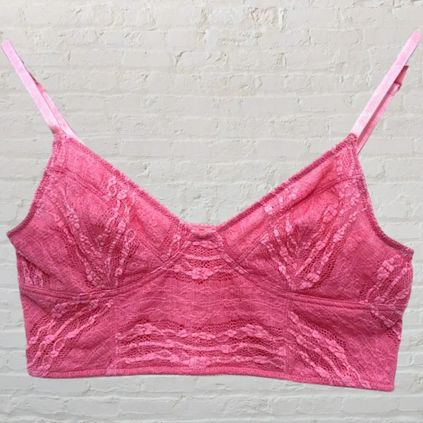Free People Intimately Lace Bralette L Pink Lemonade Crop Top Stretch Mesh - Image 3