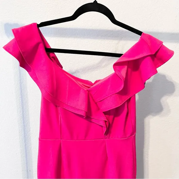 A’GACI Fuchsia Pink Ruffle Delight Dress Large NWT - Image 2
