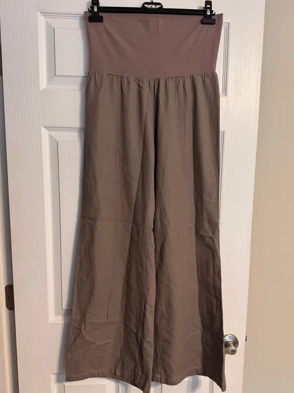 Just Living Brown Taupe Wide-Leg High Stretch Knit Linen Blend Pants Size Medium - Image 2