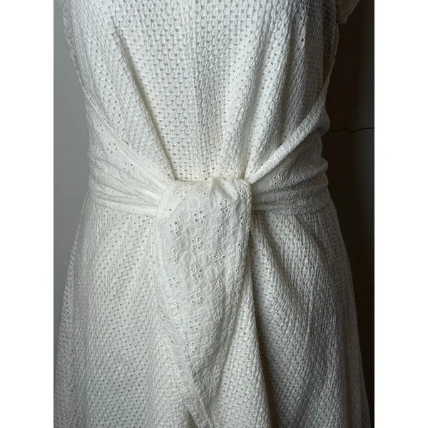 Rebecca Taylor Dress Women‎ 2 White Netted Eyelet Tie Waist Cap Sleeve Midi Boho - Image 9