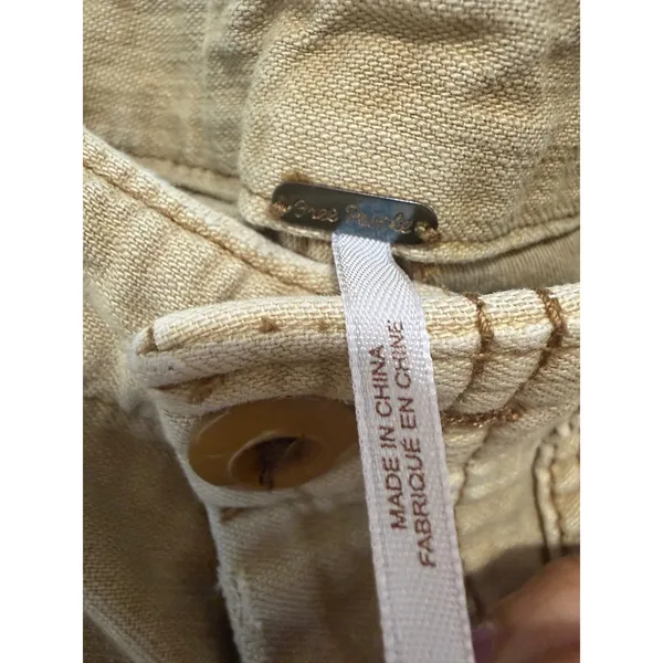 Free People Tan Distressed Utility Pants Frayed Hem Canvas Straight Leg Size 28 - Image 5