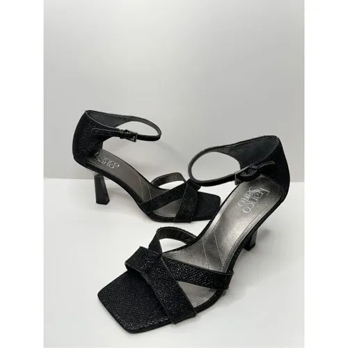 Franco Sarto‎ Sandals Size 8.5 Black Leather Ankle Strap Square Toe Dress Heels - Image 4