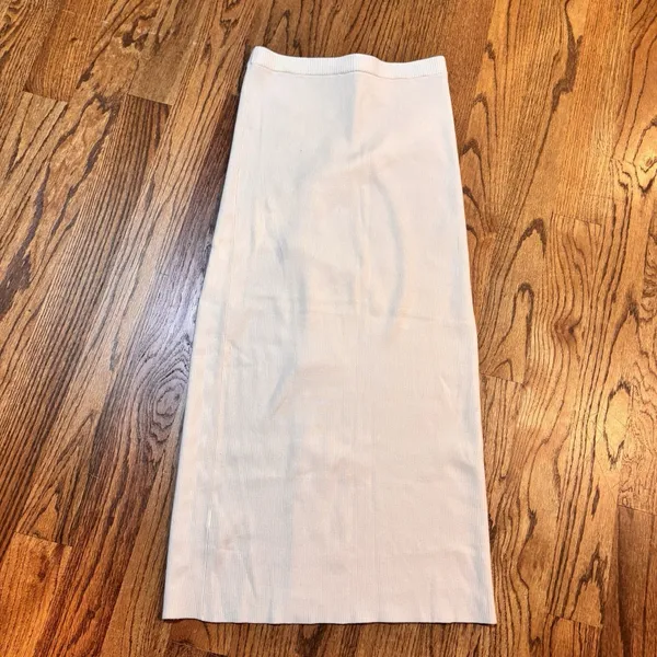 Garage Ribbed Knit Midi‎ Pencil Skirt Ivory Cream Side Slit Stretch Size M - Image 2