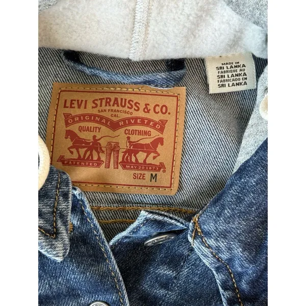 Levi's Hybrid Original Denim Sweatshirt Hoodie Trucker Jacket Medium Blue Gray - Image 8