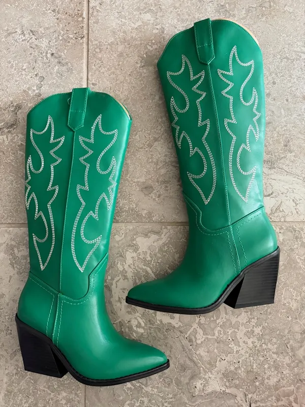 Madden Girl Arizona Knee High Cowboy Boots in Emerald Green, Size 5, NEW - Image 3