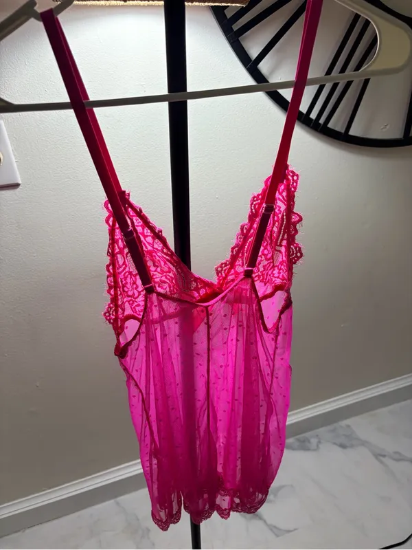 Hot Pink Lace & Mesh Babydoll Chemise - Women Intimates - Image 4