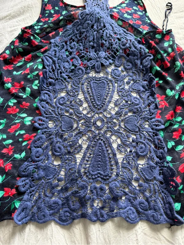 Free People Blue Izzy Lace Crochet Racerback Floral Cropped‎ Tank - Image 8