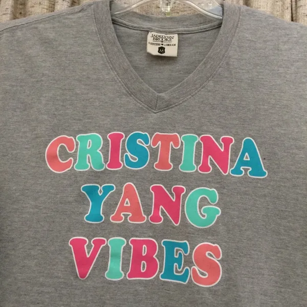 Jadelynn Brooke Cristina Yang Vibes Light Heather Gray Short Sleeve V-Neck Shirt - Image 2