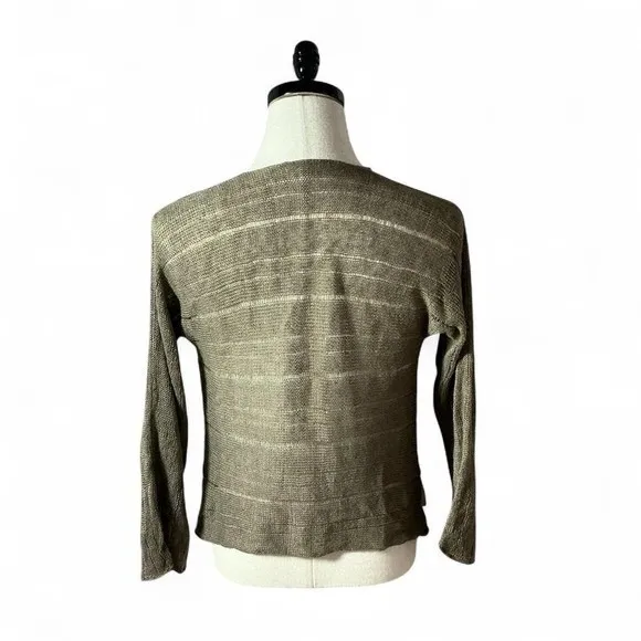 Earthy Sheer Pointelle Knit Layering Cardigan Women M Brown Single Button - Image 4