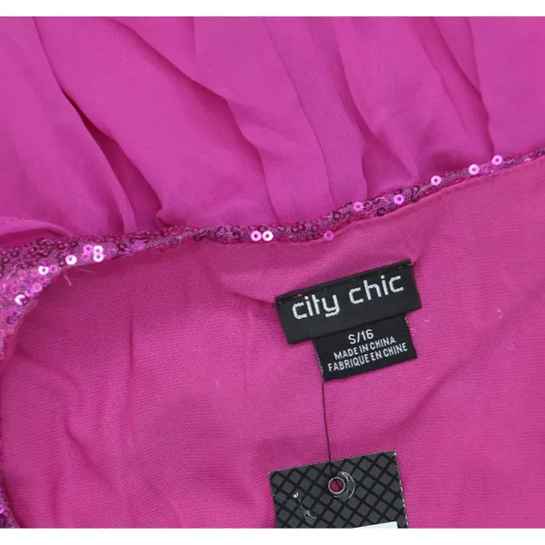 City Chic Womens Trendy Plus Size Sequin Wrap Dress Lipstick Purple Pink 16W - Image 5