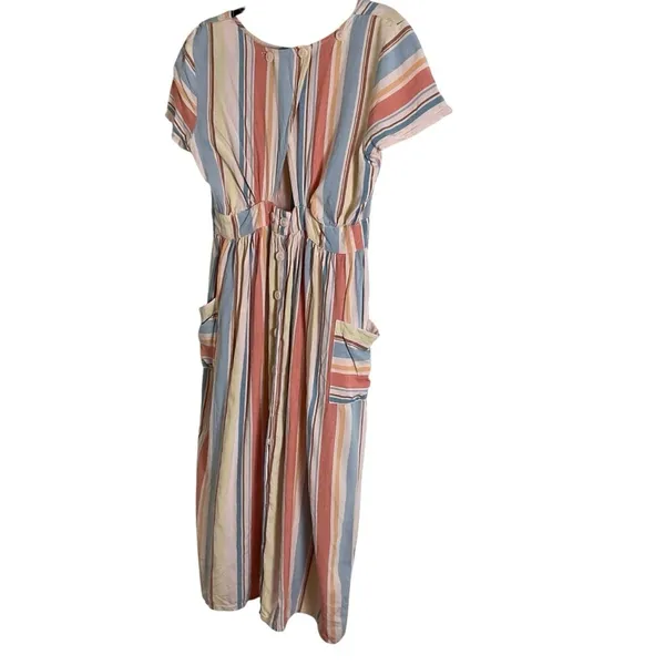 a.n.a Striped Linen Blend Midi Dress Open Back Pockets Women’s Size M - Image 12