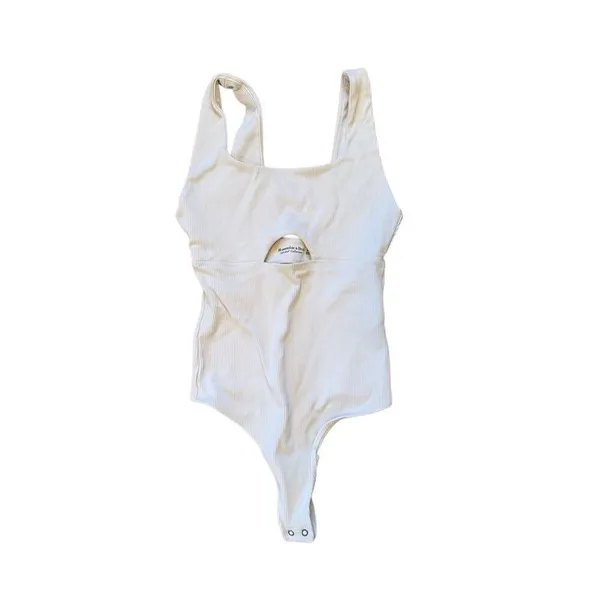 Abercrombie & Fitch White Ribbed keyhole tank bodysuit XS - Image 2
