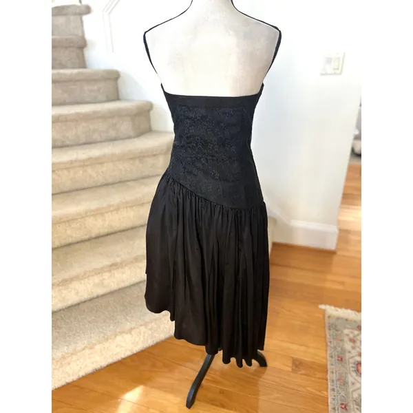 Vintage 80s Jessica McClintock Gunne Sax Black Lace Drop Waist Sweetheart Gown - Image 2