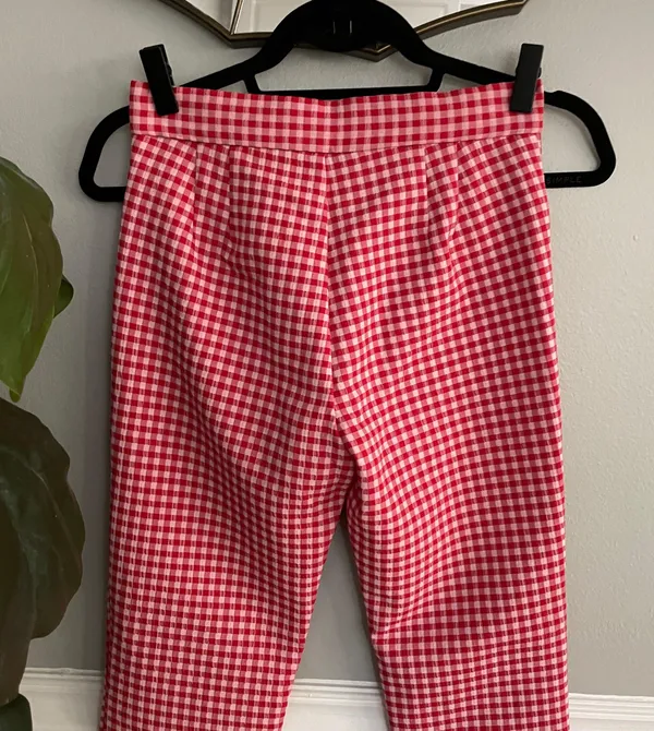 Zara NWT Red Pink Gingham Flare Cropped Pants - Image 9