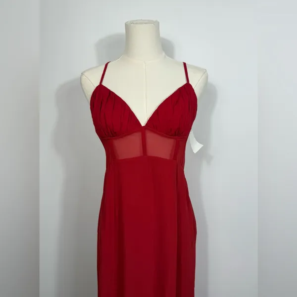 NWT ASOS DESIGN ruched‎ bust chiffon panelled corset maxi dress in red sz 8 - Image 5