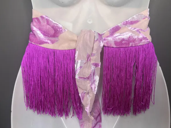 For Love & Lemons Tank Top Womens Small Pink Floral Fringe Halter Cropped Party - Image 6