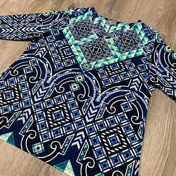 JM Collection Sequined Tribal Geo Aztec Blouse 3/4 Sleeve Embellished Top | XL - Image 3