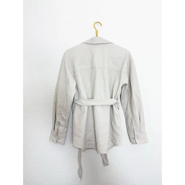 Aritzia Babaton Ava Jacket Vegan Leather Matte Pearl Belted Coat Size XS - Image 12