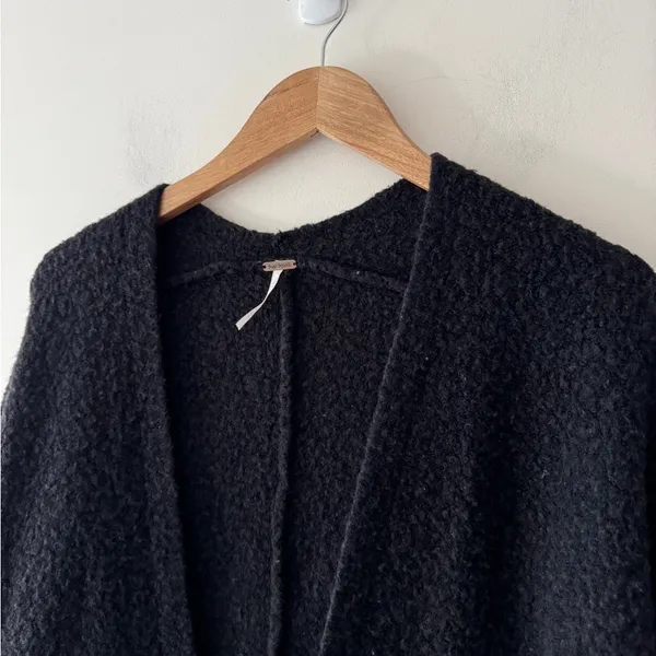 Free People Black Wool Mohair‎ Blend Chunky Open Cardigan - Image 3
