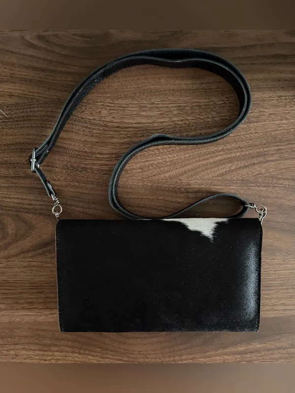 Cowhide Wallet Clutch with Crossbody Strap - Image 4