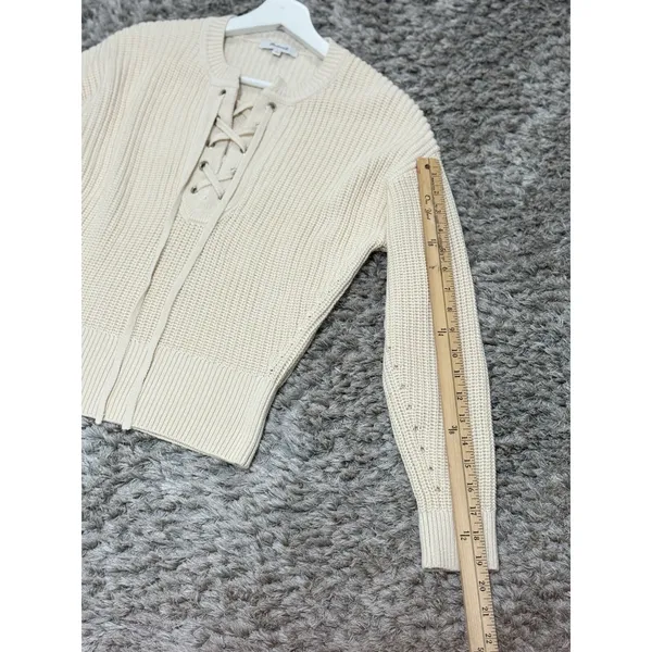 Madewell Lace Up Front Chunky Knit Sweater Cream Beige Long Sleeve Preppy Size S - Image 8