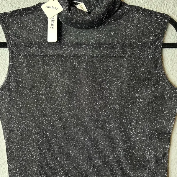 Akalnny Top Womens‎ Large Black Sleeveless Glitter Mesh Slim Fit Tank Party NEW - Image 2