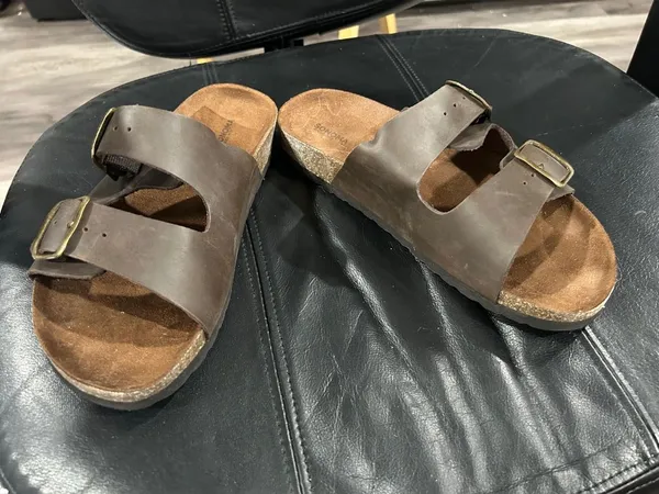 Sonoma Brown Double-Buckle Leather Slide Sandals - Image 6