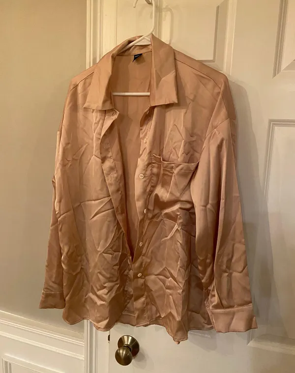 SheIn Satin Nude Button Down - Image 3
