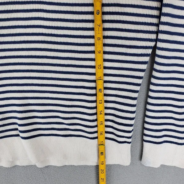 Sezane Leontine Sweater Women M Ecru Navy Striped Cotton Shoulder Button Knit - Image 8