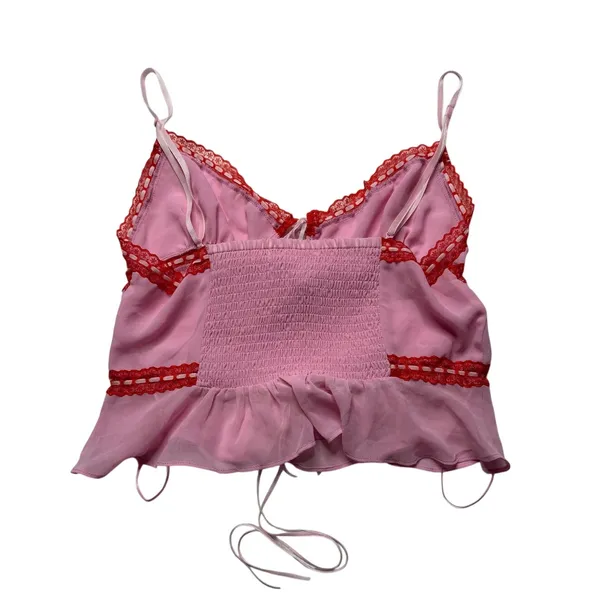 Kimchi Blue Ivy Lace Inset Cami Pink Red Tie Front Urban Outfitters XS S - Image 5