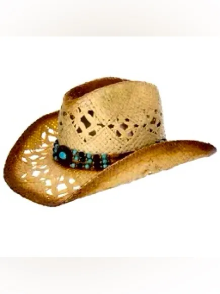Scala Women’s Cattlemen Western Hat, 100% Rafia with Turquoise Beaded Design, OS - Image 13