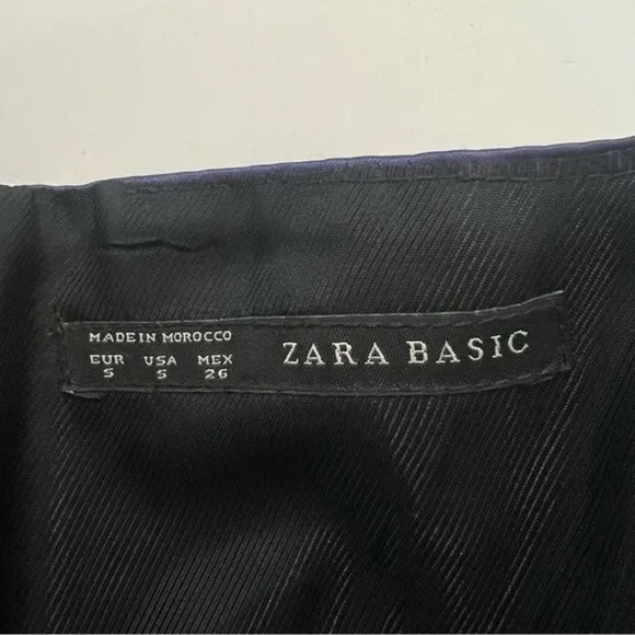 Zara Basic Strapless Navy Satin Peplum Cocktail Dress Size S - Image 4