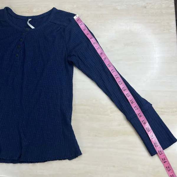 Anthropologie Navy Blue Waffle Knit Henley Long Sleeve Top Small SKU-A341 - Image 10