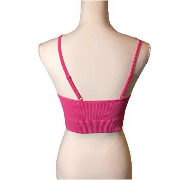 Garage Ribbed Seamless Crop Bralette‎ Tank Hot Pink Fuchsia Adjustable Straps S - Image 3
