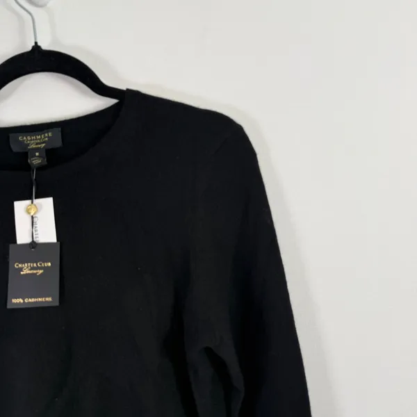 Charter Club Luxury 100% Cashmere Black Crew Sweater Capsole FLAW Womens Medium - Image 3