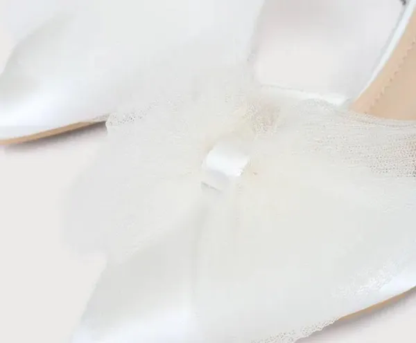 Lulus Lelanee White Satin Rhinestone Bow Ankle Strap Pumps - Image 6